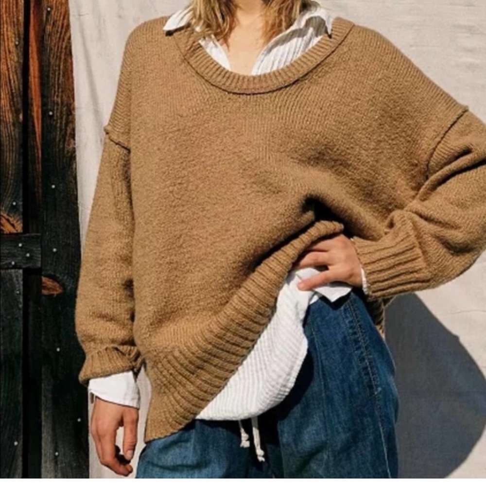 Free People Brookside Tunic Sweater Camel Brown Slouchy-Medium